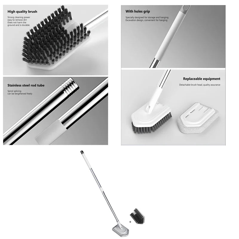 95cm Multi-Functional Bathroom Cleaning Brush with Long Handle - Removable Floor & Tile Scrubber