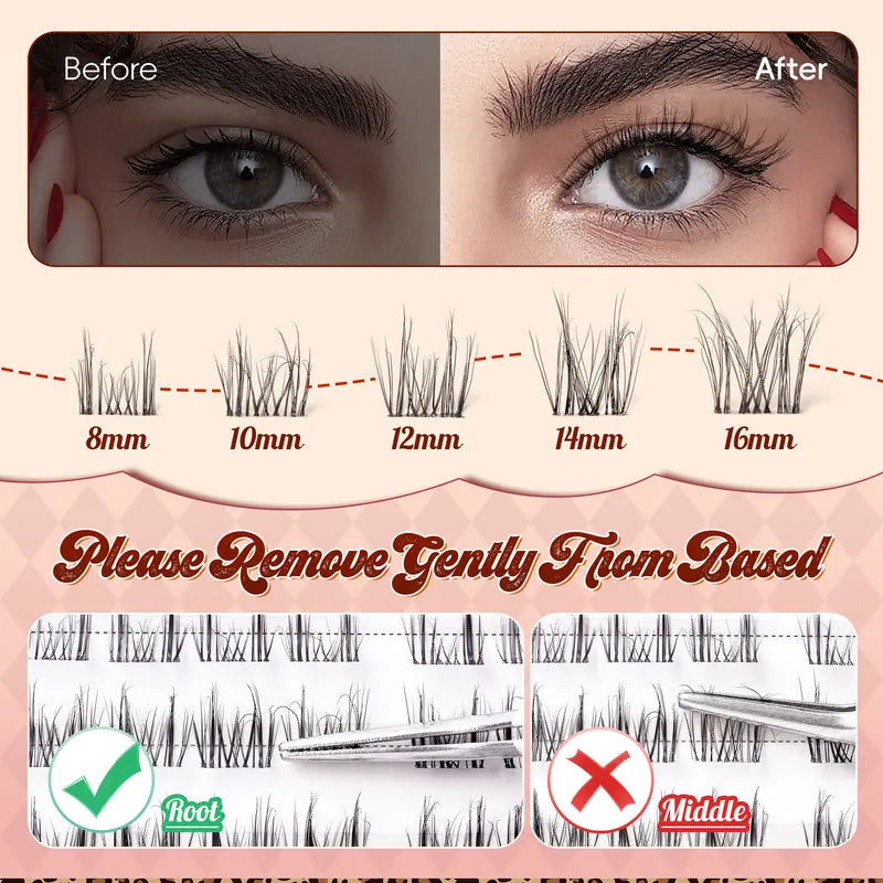 False Eyelash Clusters 0.05mm PBT Fiber Natural Look DIY Lash Extensions 8-16mm