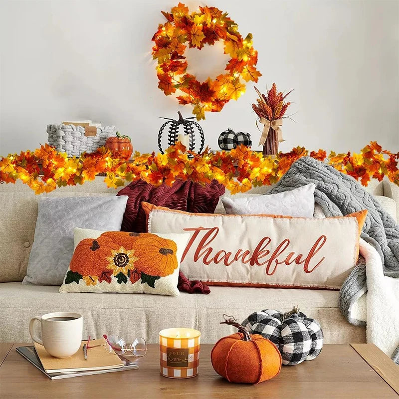 200CM Autumn Artificial Maple Leaf Wreath Fake Leaf Plant Vine for Home Garden Decor