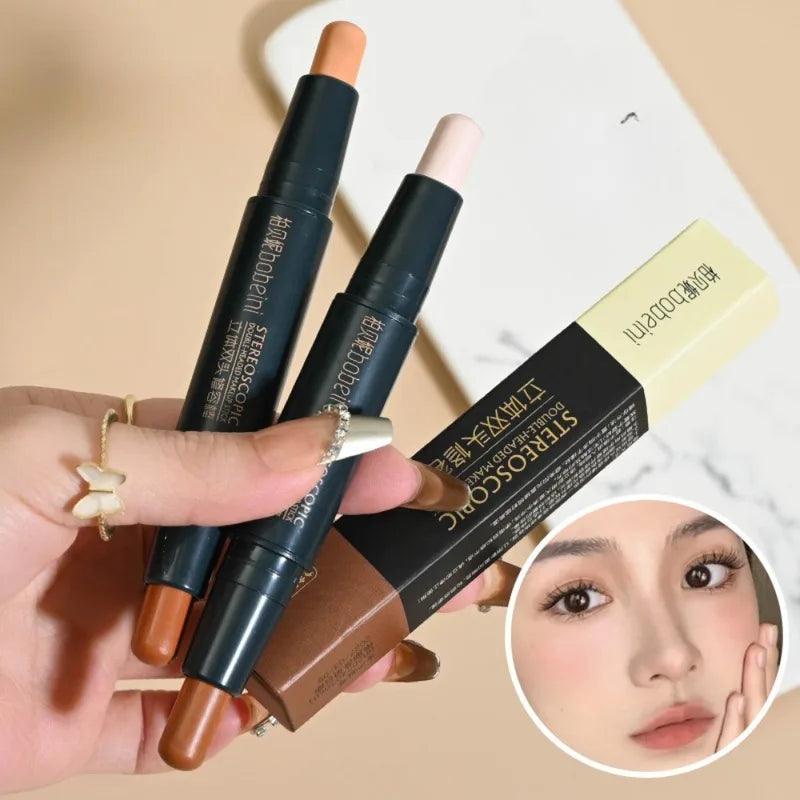 Dual-Head Contouring Stick with Concealer and Highlighter for Face Sculpting