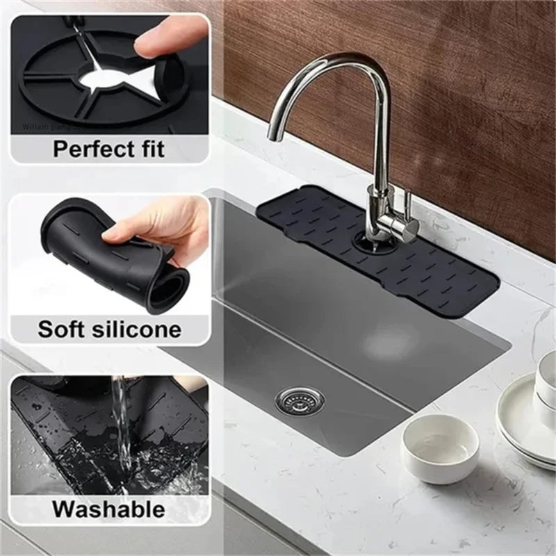 Foldable Silicone Sink Drainer Mat Waterproof Countertop Protector Kitchen Faucet Splash Guard