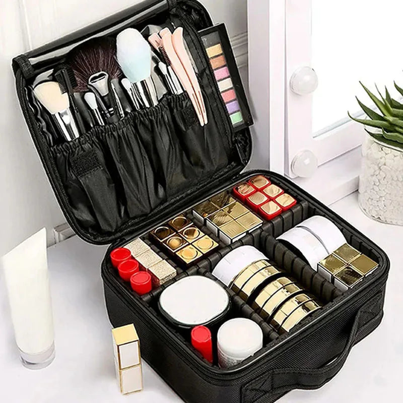 Travel Waterproof Makeup Bag for Women - Cosmetic Organizer with Brush Storage
