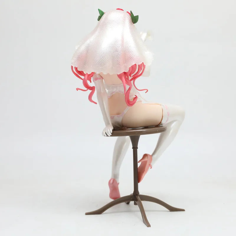 Anime Figure Wedding Bride Doll with Pink Hair Rose Veil PVC Collectible Statue