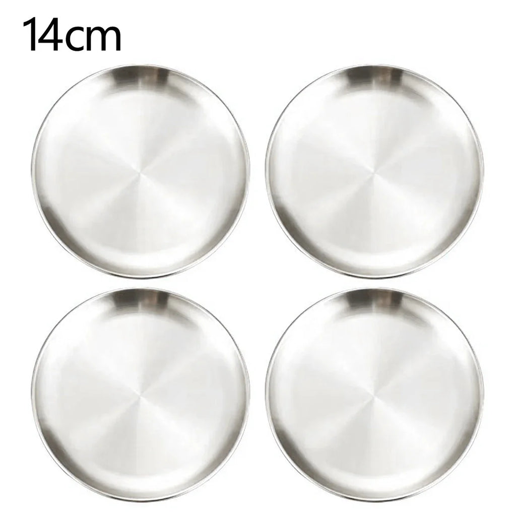 4Pcs Stainless Steel Camping Plates Set Round Shallow Dish for Picnic BBQ Cooking