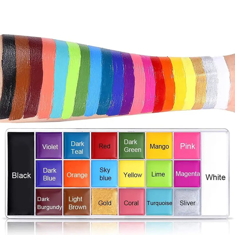20 Color Oil-Based Body Painting Kit with 10 Brushes - Non-Toxic Face & Body Art for Halloween & Parties
