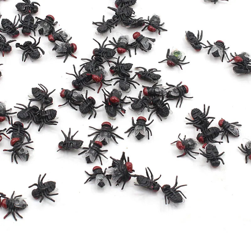 Fake Plastic Flies Insect Prank Toys Set - Halloween Joke Trick Props