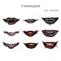 Halloween Temporary Face Tattoos - 9 Sheets Waterproof Zombie Vampire Clown Designs