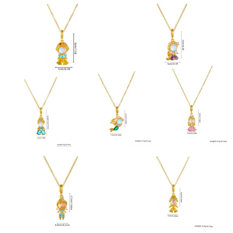 Colorful Zircon Fairy Tale Princess Necklace Gold-Plated Chain for Women
