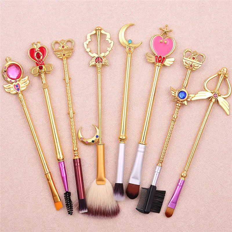 Anime Sailor Moon Makeup Brush Set with Cartoon Magic Wand Design - 8 Pieces