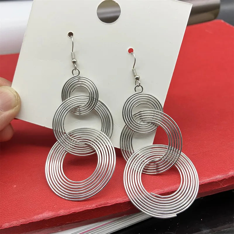 European Statement Drop Earrings for Women Party Jewelry Long Geometric Circle Dangle