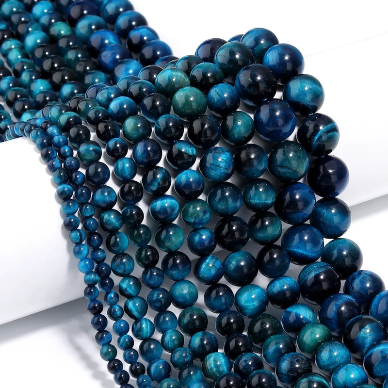 Natural Stone Blue Tiger Eye Beads Set for Jewelry Making - Loose Round Beads 4-12mm