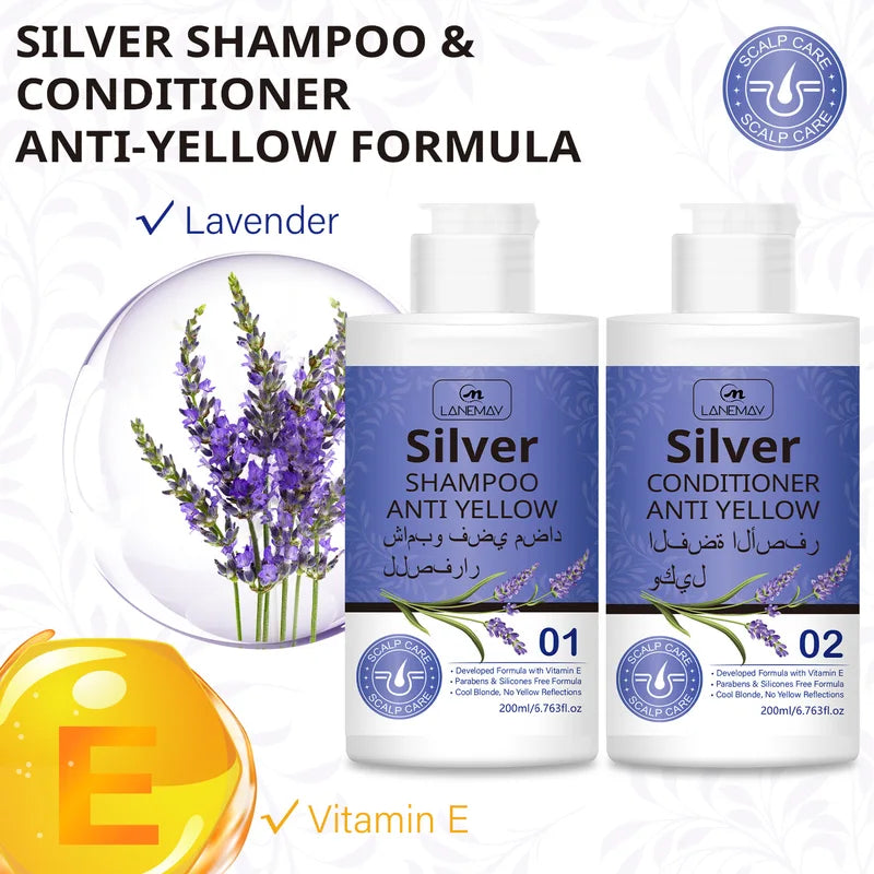 Silver Anti-Yellow Hair Shampoo & Conditioner Set – Neutralize Brassiness & Maintain Blonde Tones