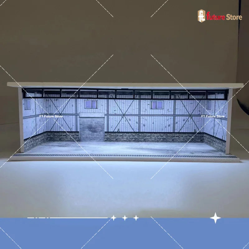 1/64 Scale Garage Scene Model with Lighting for Miniature Cars and Figures