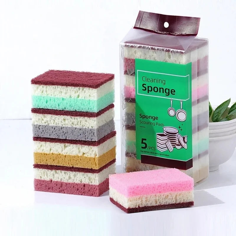 High Density Dishwashing Sponge Set - Strong Stain Removal Kitchen & Bathroom Cleaning Tools