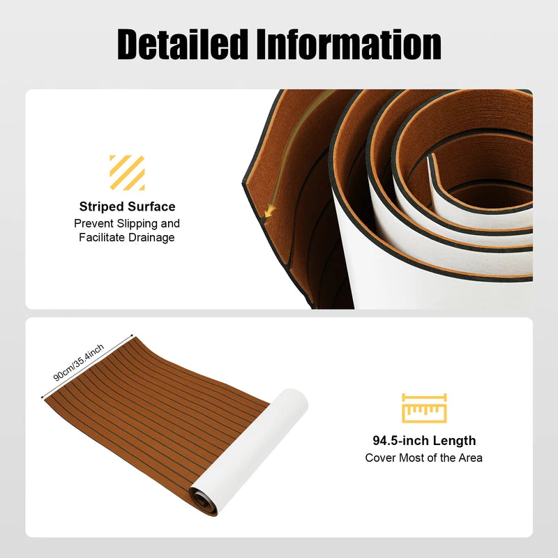 Heavy-Duty EVA Foam Anti-Slip Boat Deck Mat Waterproof Self-Adhesive Floor Covering