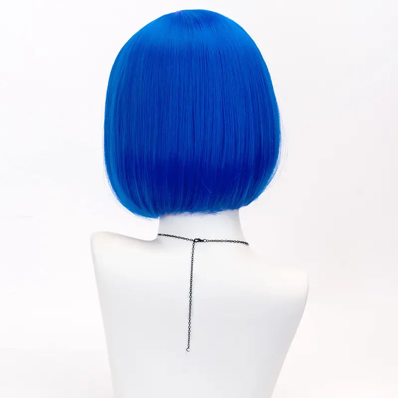 Women Short Straight Synthetic Wig 12 Inches Dark Blue Cosplay Costume Hair