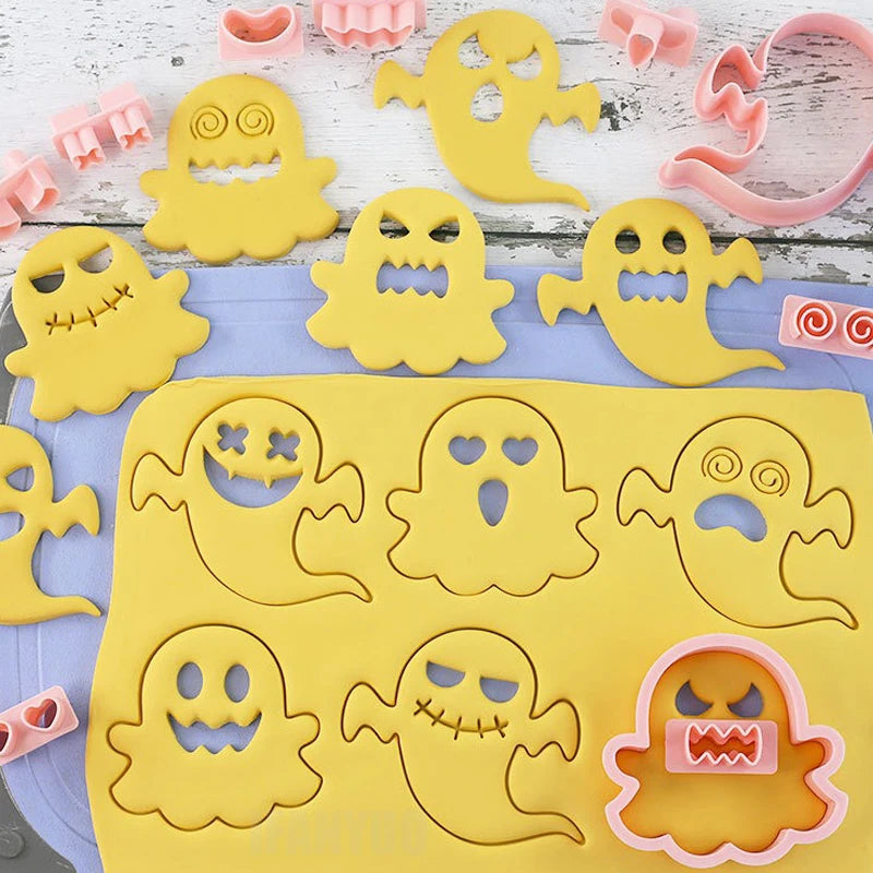 Halloween Cookie Cutter Set with Ghost Face Embosser Fondant Stamp Baking Supplies