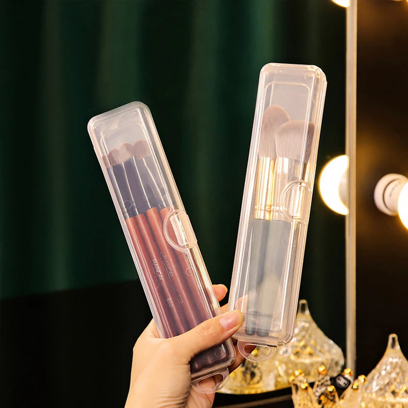 Transparent Makeup Brush & Storage Box - Portable Organizer for Cosmetics & Eyebrow Pencils
