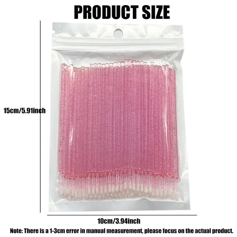 100Pcs Eyelash Cleaning Brushes Micro Cotton Swabs Makeup Remover Tools