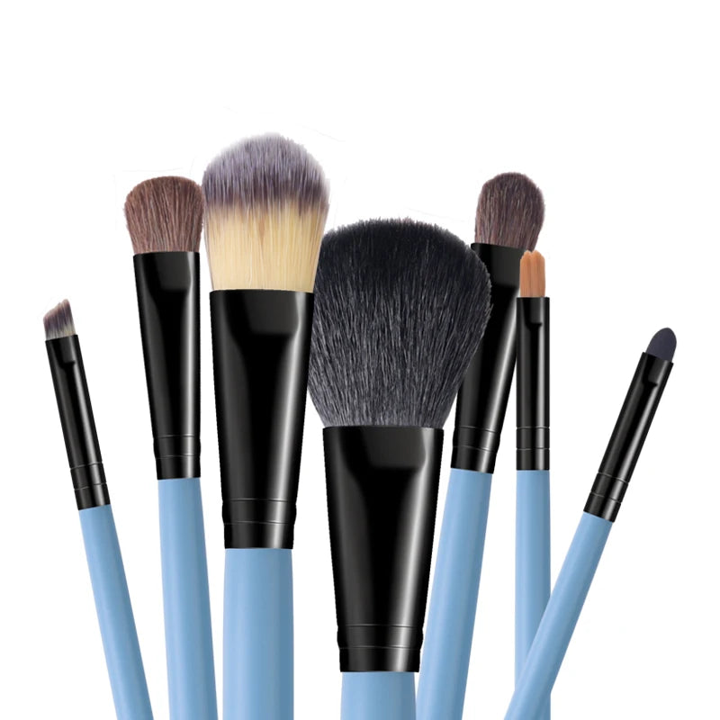 7-Piece Pink Makeup Brush Set with Leather Case - Portable Cosmetic Tools Kit