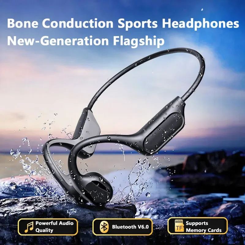 IPX8 Waterproof Bone Conduction Bluetooth Earphones Wireless Sports Headset with Mic