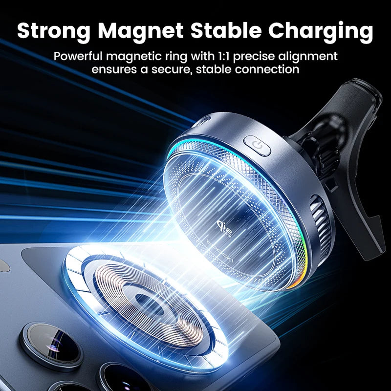 Wireless Car Phone Charger Holder with Magnetic Mount & Cooling for iPhone, Samsung