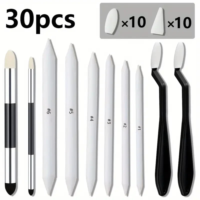 30-Piece Sketching and Drawing Tool Kit with Blending Stumps, Tortillions, Art Wipes, Scrapers & Dual-Tip Sponge Pens