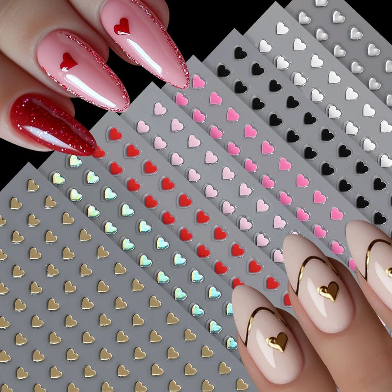8-Color Set 3D Love Heart Nail Stickers Self-Adhesive Decals for DIY Manicure Valentines