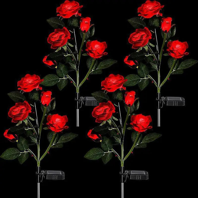 Solar LED Garden Ground Light with Artificial Rose Flower for Outdoor Yard Patio Decoration