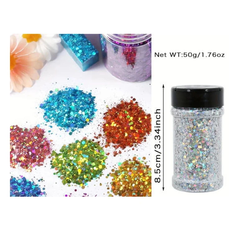 Holographic Chunky Glitter Powder for Crafts & Nail Art - 50g Multi-Color