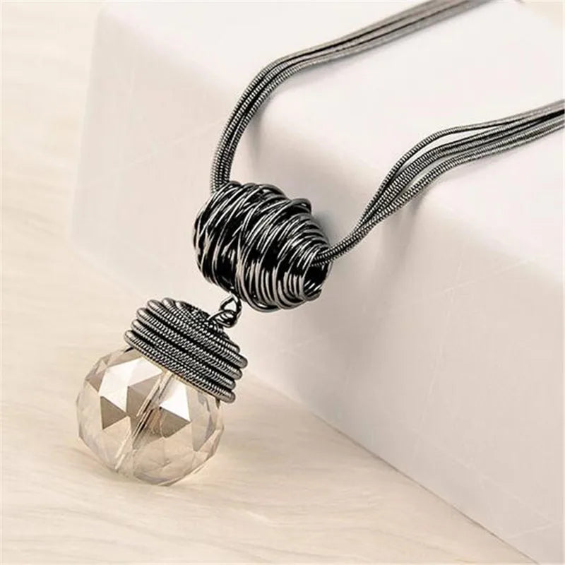 Women’s Crystal Statement Necklace with Black Chain - Maxi Pendant Jewelry 2024