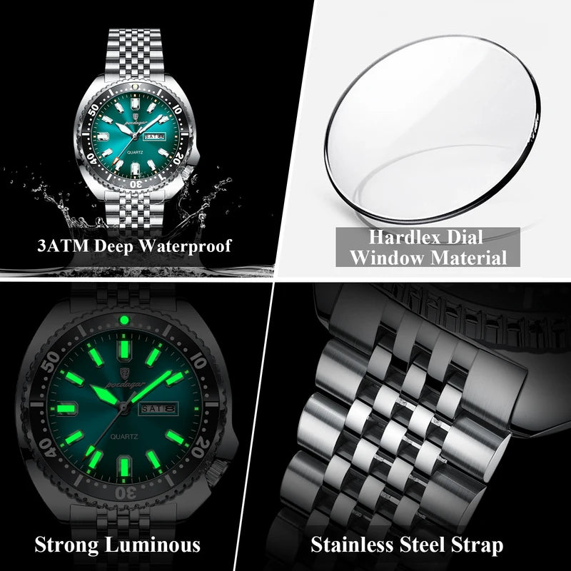 Luxury Business Men’s Waterproof Luminous Quartz Wristwatch - Stainless Steel Sport Watch