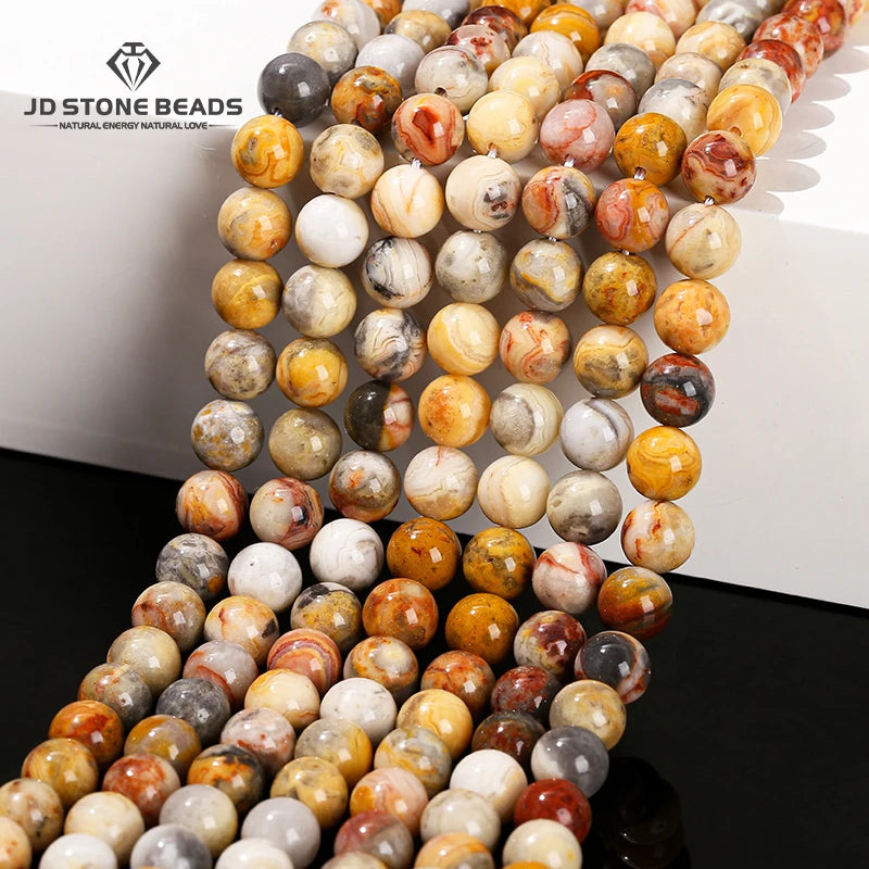 Natural Stone Crazy Lace Agate Bead Set - Round Loose Spacer Beads for Jewelry Making