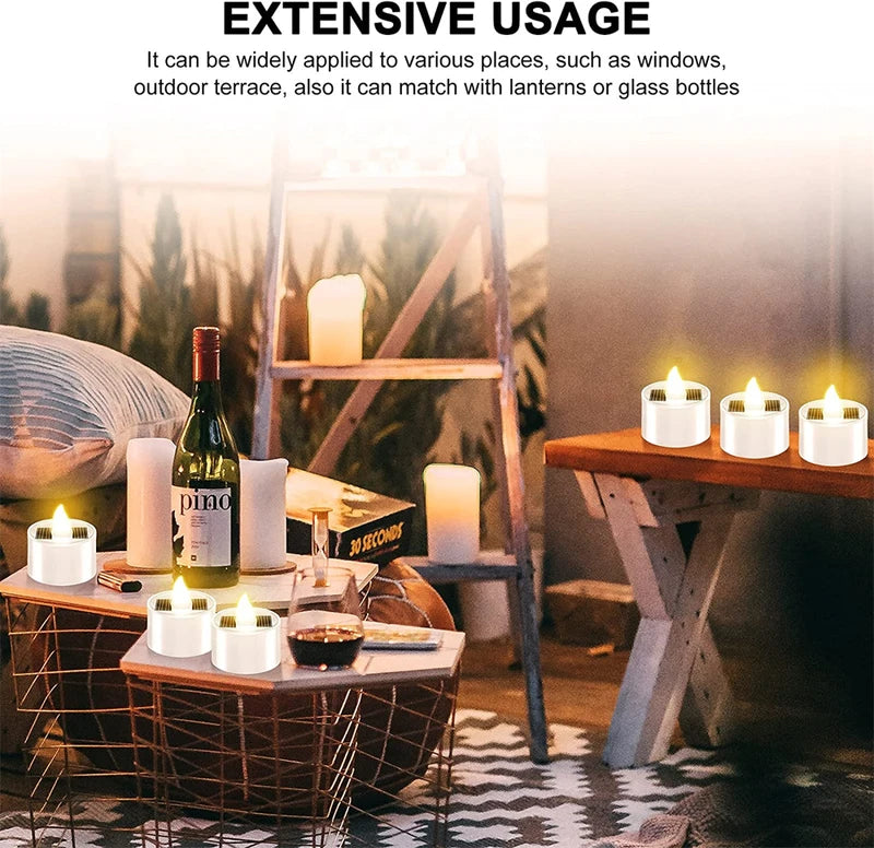 Outdoor Solar Flameless LED Tea Lights Waterproof Rechargeable for Garden & Party Decor