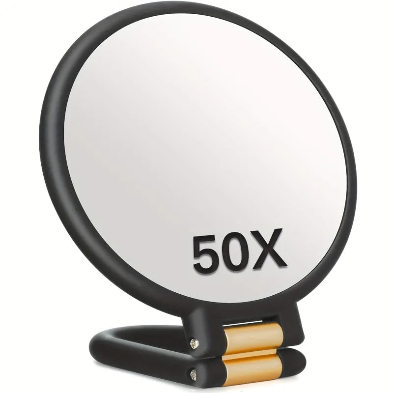 Double-Sided Handheld Makeup Mirror with 1X/50X Magnification Portable Folding Travel Mirror