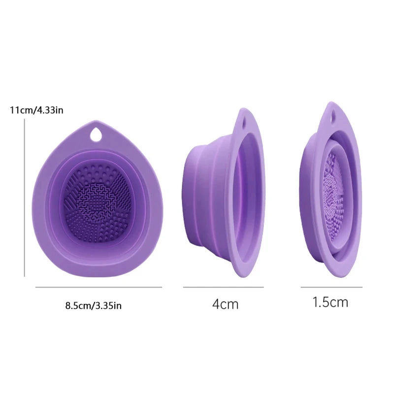 Foldable Silicone Makeup Brush Cleaner Bowl - Portable Brush & Sponge Wash Basin