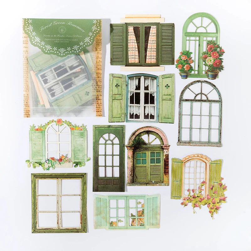 10 Sheets Vintage Hollow Door Window Stickers for Diy Diary Scrapbooking Stationery