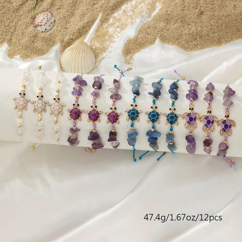 Bohemian Turtle Stone Bracelet Set for Summer Beach Vacation