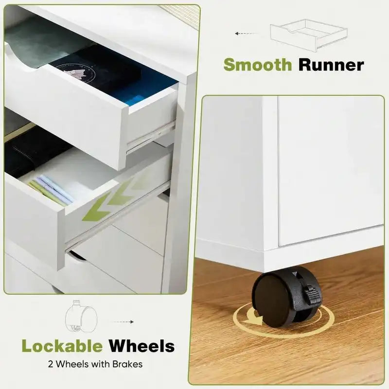 7-Drawer Portable Storage Cabinet on Wheels for Office Bedroom Organization, White