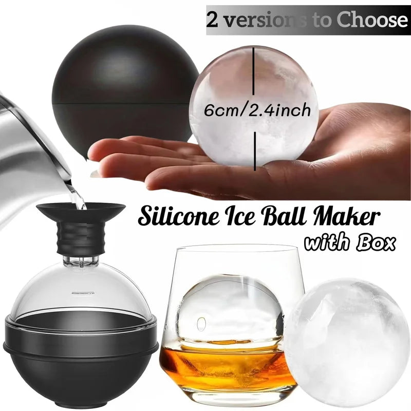 Large 2.4 Inch Silicone Ice Ball Maker for Whiskey & Cocktails with Funnel Lid Set