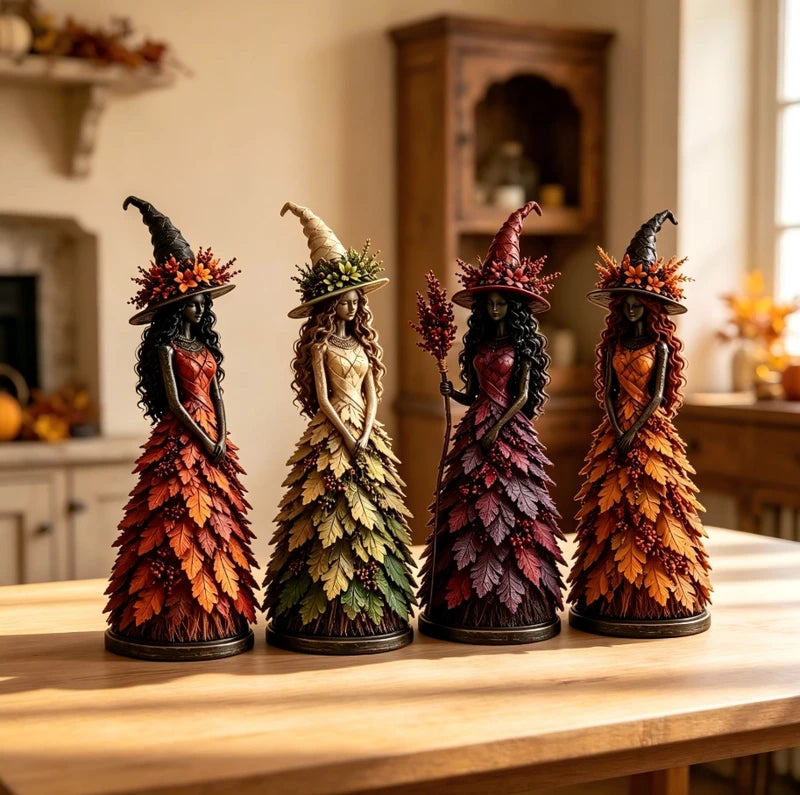 15CM Leaf Witch Figurine Halloween Decoration Set - Berry Staff Craft Ornament