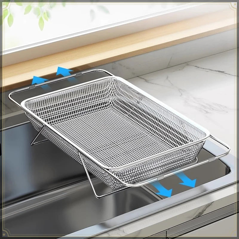 Stainless Steel Sink Drain Rack Kitchen Organizer Retractable Large Capacity Durable