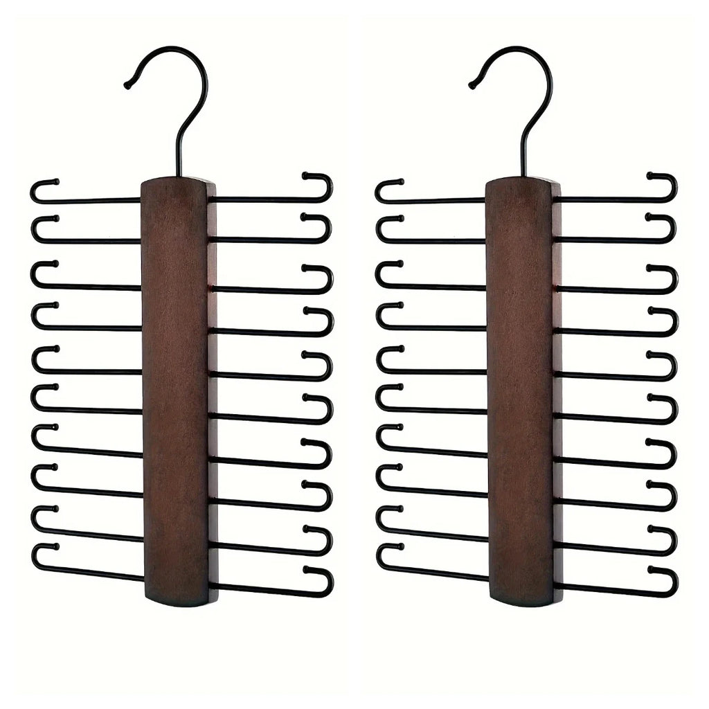 Wooden Tie Storage Rack with 360° Rotation and Anti-Slip Grooves - Space-Saving Closet Organizer
