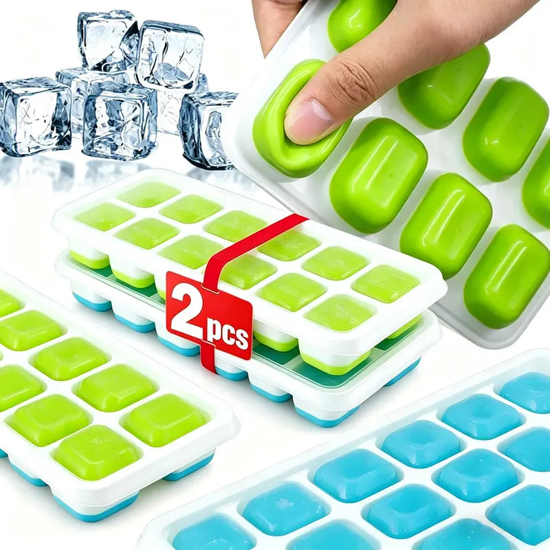 Silicone 14 Cube Ice Mold with Lid - Easy Release Square Ice Tray for Cocktails and Summer Drinks