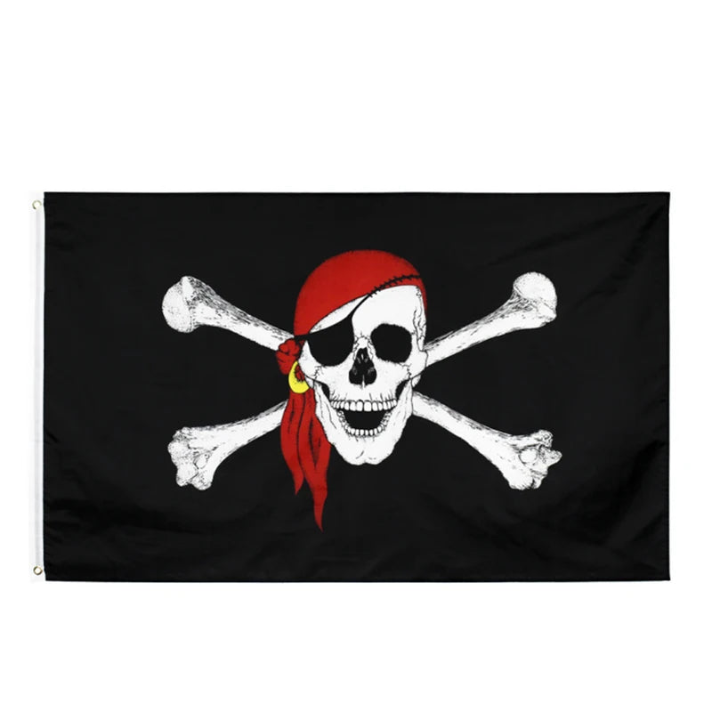 Halloween Pirate Flag Banner 90x60cm Skull Crossbones Garden Party Decoration