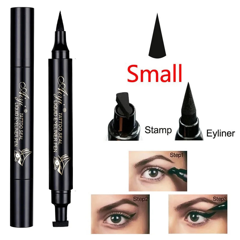 Double-Ended Waterproof Liquid Eyeliner Stamp Pen - Fast-Drying, Smudge-Proof, Long-Lasting Black