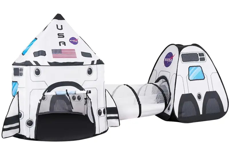 Kids Rocket Ship Play Tent Set with Tunnel - Indoor Outdoor Pretend Play