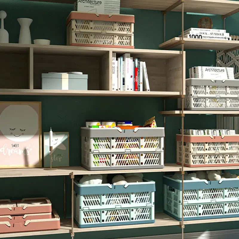 Foldable Plastic Storage Basket for Fruits and Vegetables - Portable, Space-Saving Design