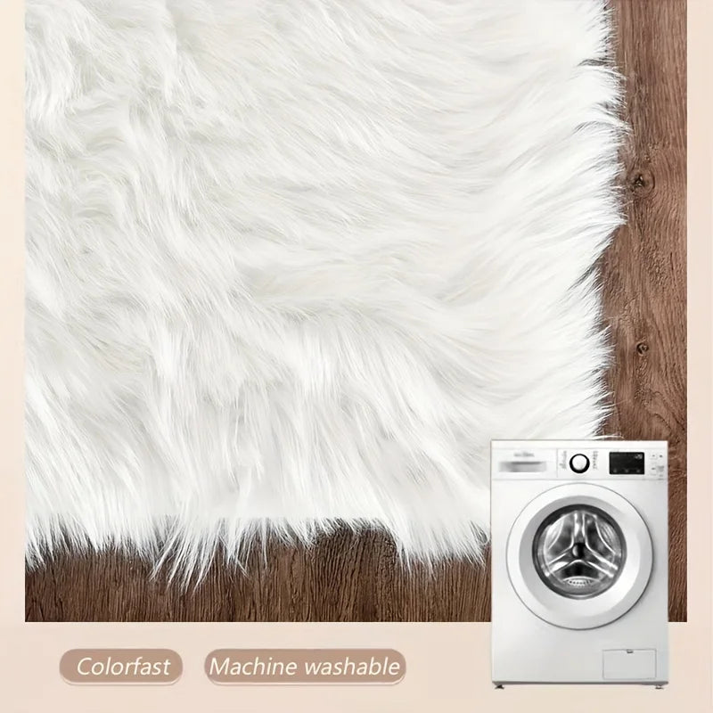 Faux Fur Sheepskin Rug - Fluffy Rectangular Area Rug for Living Room & Bedroom