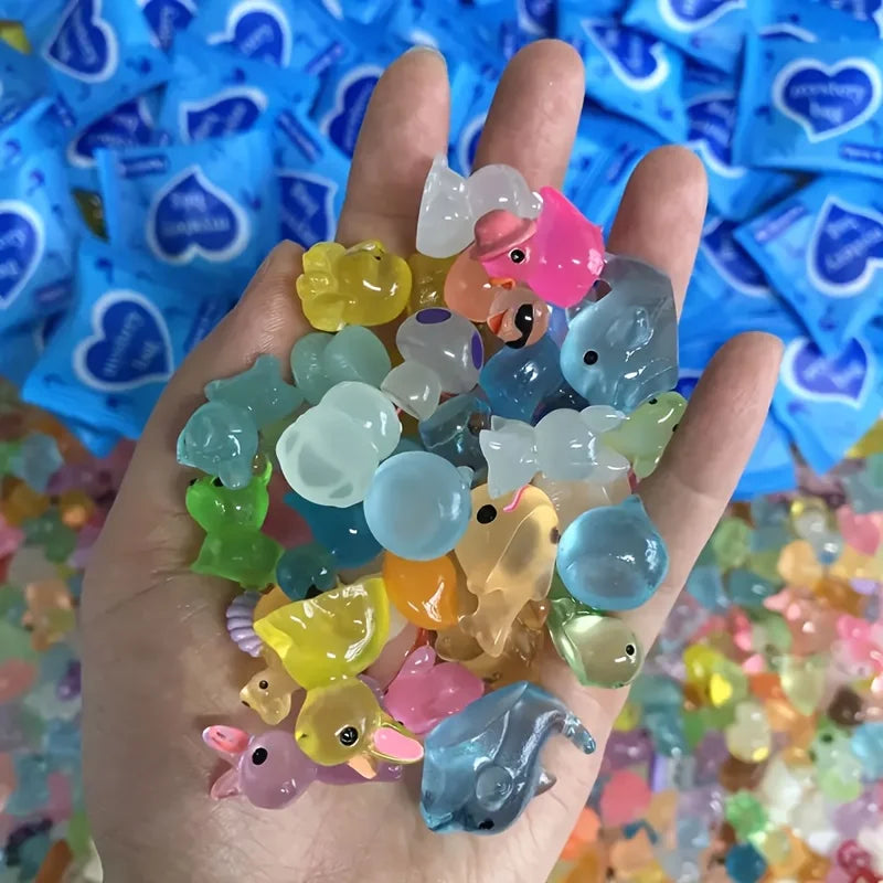 Glow In The Dark Mini Resin Animal & Mushroom Blind Bags - Fairy Garden Decor, 60pcs